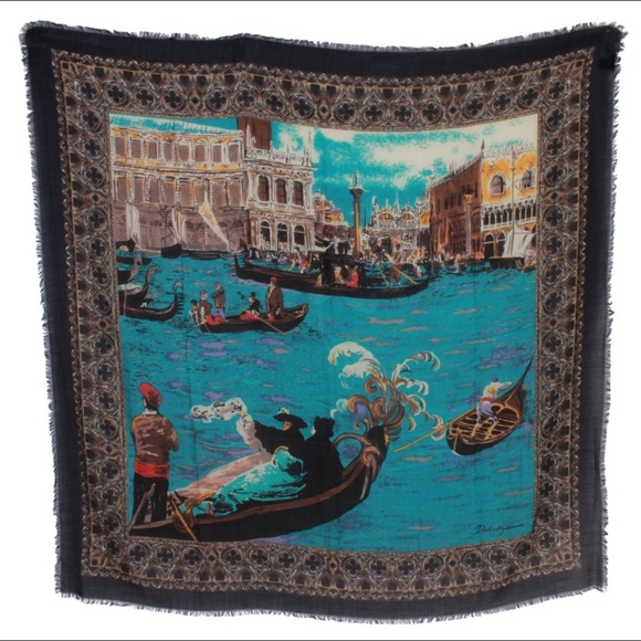 DOLCE & GABBANA Venice Print Shawl Cashmere Scarf - Picture 2 of 6